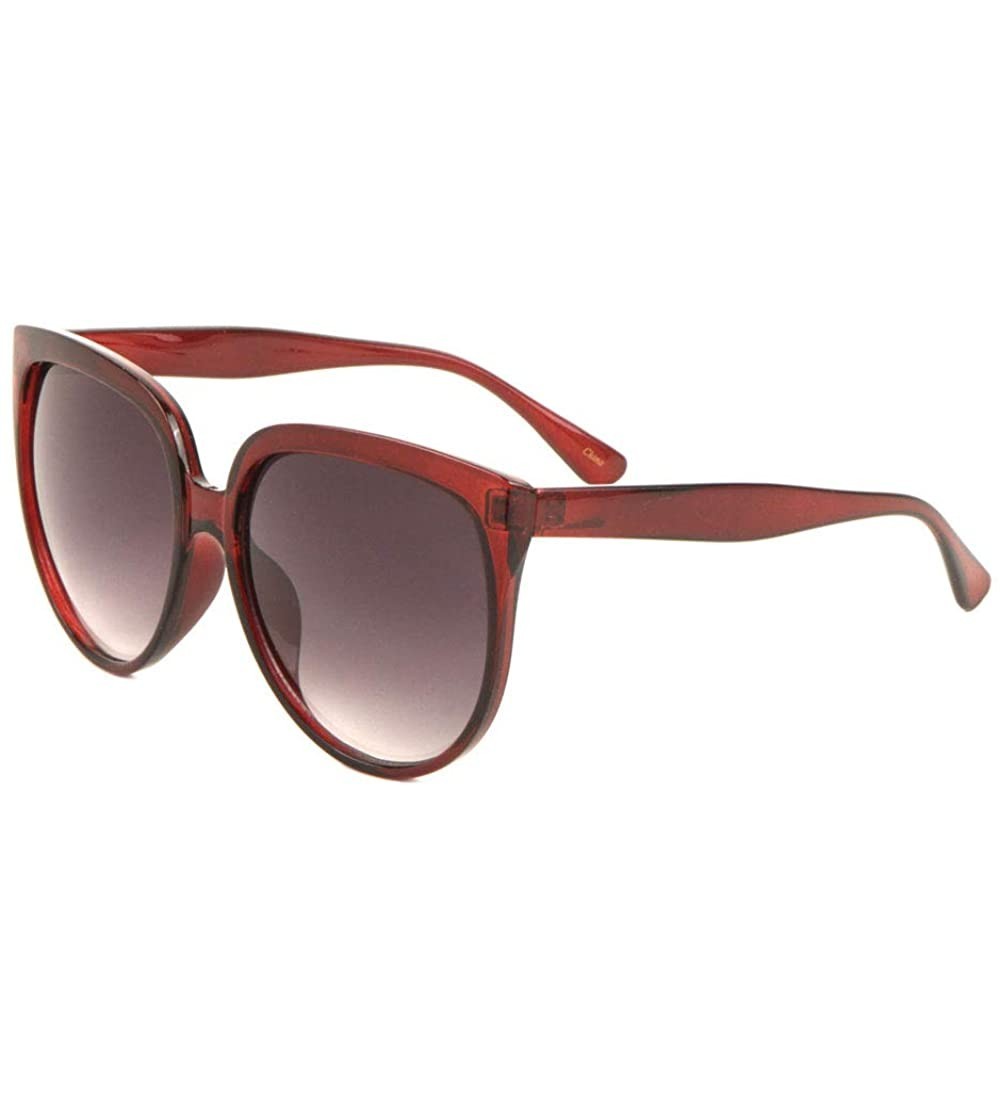 Round Oversized Retro Thick Brow Round Cat Eye Sunglasses - Red Crystal - CW197S89S80 $26.52