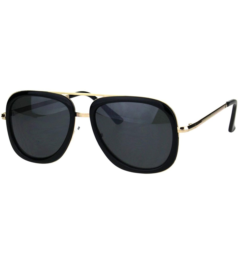 Square Womens Square Sunglasses Double Frame Flat Metal Top Fashion Shades - Black Gold (Black) - CC18ORQYTZ5 $18.42