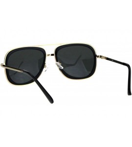 Square Womens Square Sunglasses Double Frame Flat Metal Top Fashion Shades - Black Gold (Black) - CC18ORQYTZ5 $18.42