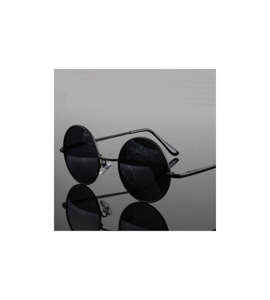 Round Retro Vintage Round Polarized Sunglasses Men Women Er FeSun Glasses Metal Frame Black Lens Eyewear Driving - CD198AHU2X...