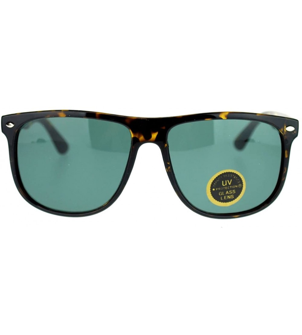 Square Designer Fashion Glass Lens Sunglasses Boyfriend Frame - Tortoise - CN11ORHECCV $20.72