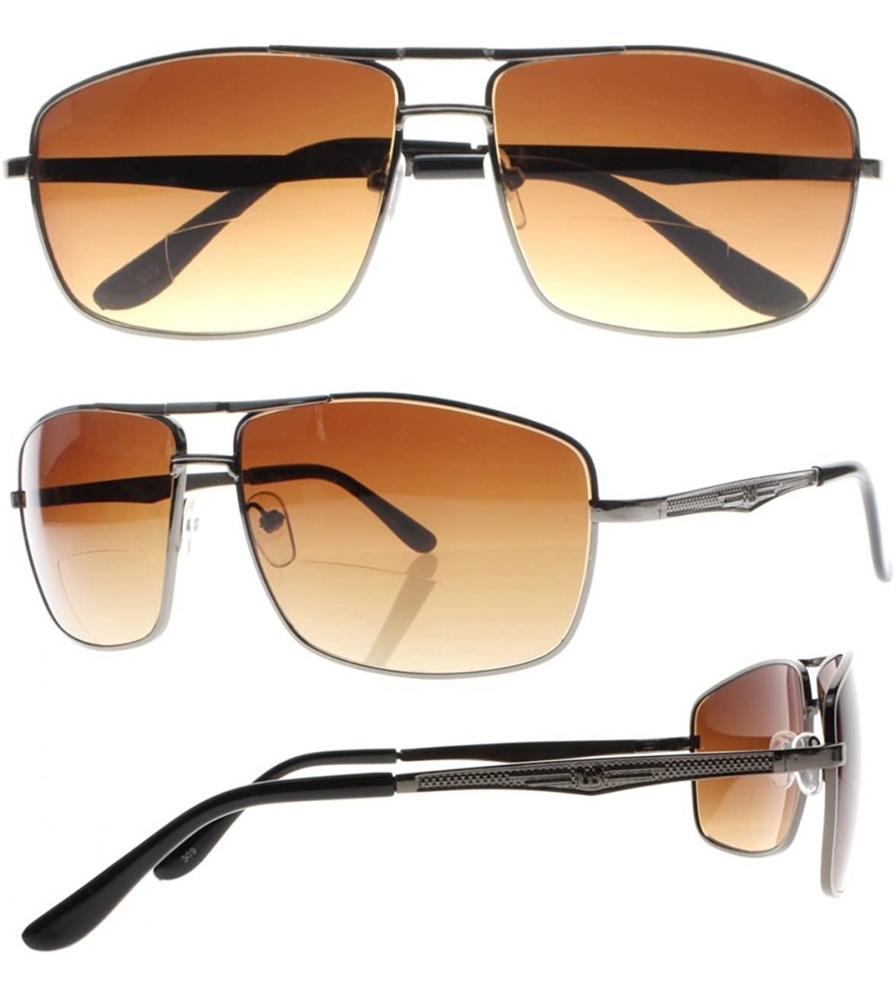 Square Retro Mens Aviator Bifocal Tinted Square Nerd Reading Glasses UV400 Sunglasses Readers - Black Frame+brown Lens - CV18...