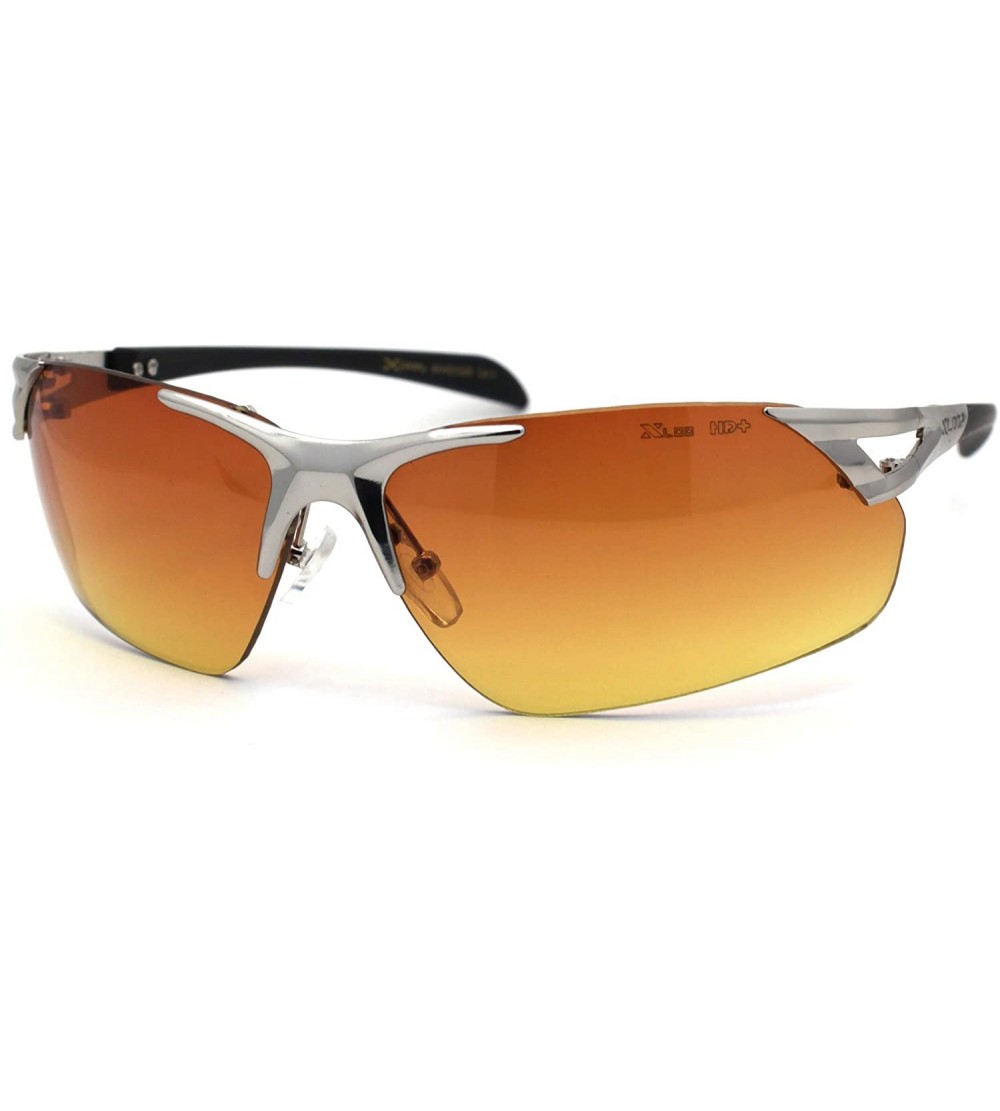 Rimless Mens HD Amber Lens Rimless Sport Warp Sunglasses - Silver - C1195TOIQLA $19.55