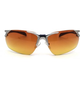 Rimless Mens HD Amber Lens Rimless Sport Warp Sunglasses - Silver - C1195TOIQLA $19.55