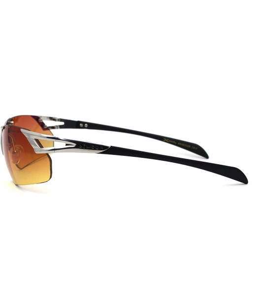 Rimless Mens HD Amber Lens Rimless Sport Warp Sunglasses - Silver - C1195TOIQLA $19.55