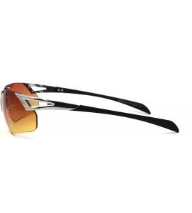 Rimless Mens HD Amber Lens Rimless Sport Warp Sunglasses - Silver - C1195TOIQLA $19.55