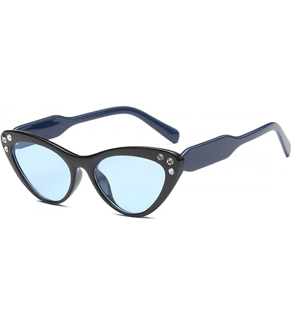 Rectangular Fashion Unisex Plastic Frame Retro Cat Eye Sunglasses UV400 - Black Blue - CW18NI69Y5N $18.52