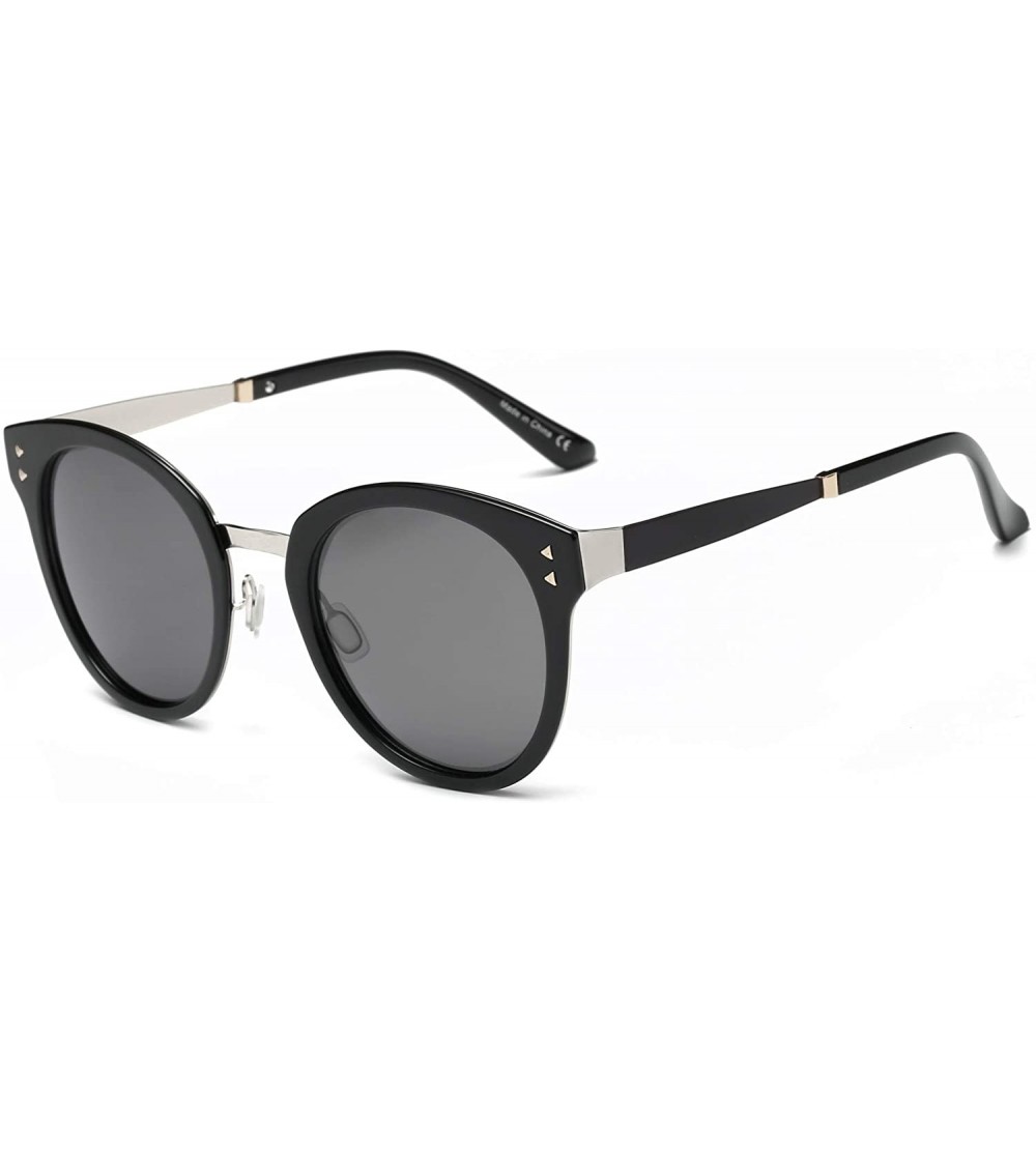 Cat Eye Women Polarized Round Cat Eye Sunglasses - Black - CE18WU8XZ8E $36.57