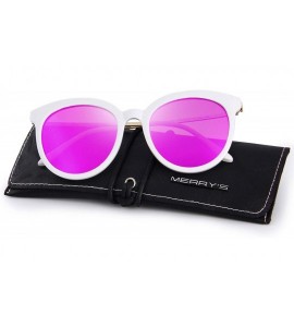 Sport Women Cat Eye Polarized Sunglasses Mirrored Lens UV Protection S6152 - White&purple - CN19COQ79CG $21.44