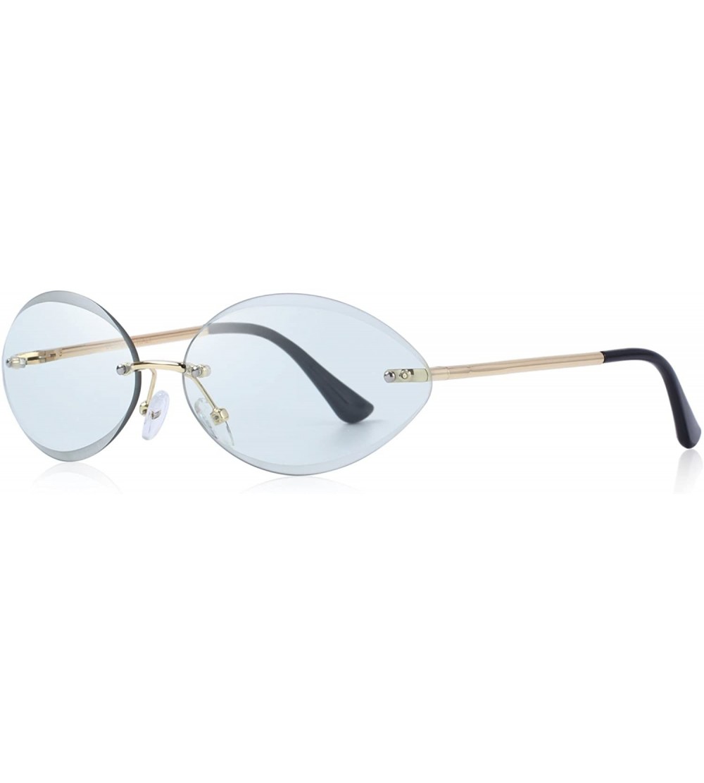 Rimless Women Rimless Oval Sunglasses Gradient Lens UV400 Protection S6157 - Light Blue - C218CHY65LD $23.21