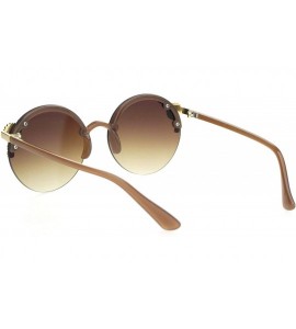 Round Womens Rhinestone Pearl Floral Jewel Rimless Round Circle Lens Sunglasses - Brown Gold - CV18OQWXU5M $23.46