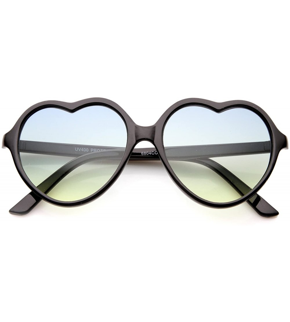 Oversized Women's Black Frame Colored Gradient Lens Heart Shaped Sunglasses 56mm - Black / Blue-yellow - CZ12N1SRZPZ $19.64