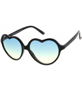 Oversized Women's Black Frame Colored Gradient Lens Heart Shaped Sunglasses 56mm - Black / Blue-yellow - CZ12N1SRZPZ $19.64