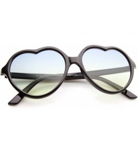 Oversized Women's Black Frame Colored Gradient Lens Heart Shaped Sunglasses 56mm - Black / Blue-yellow - CZ12N1SRZPZ $19.64