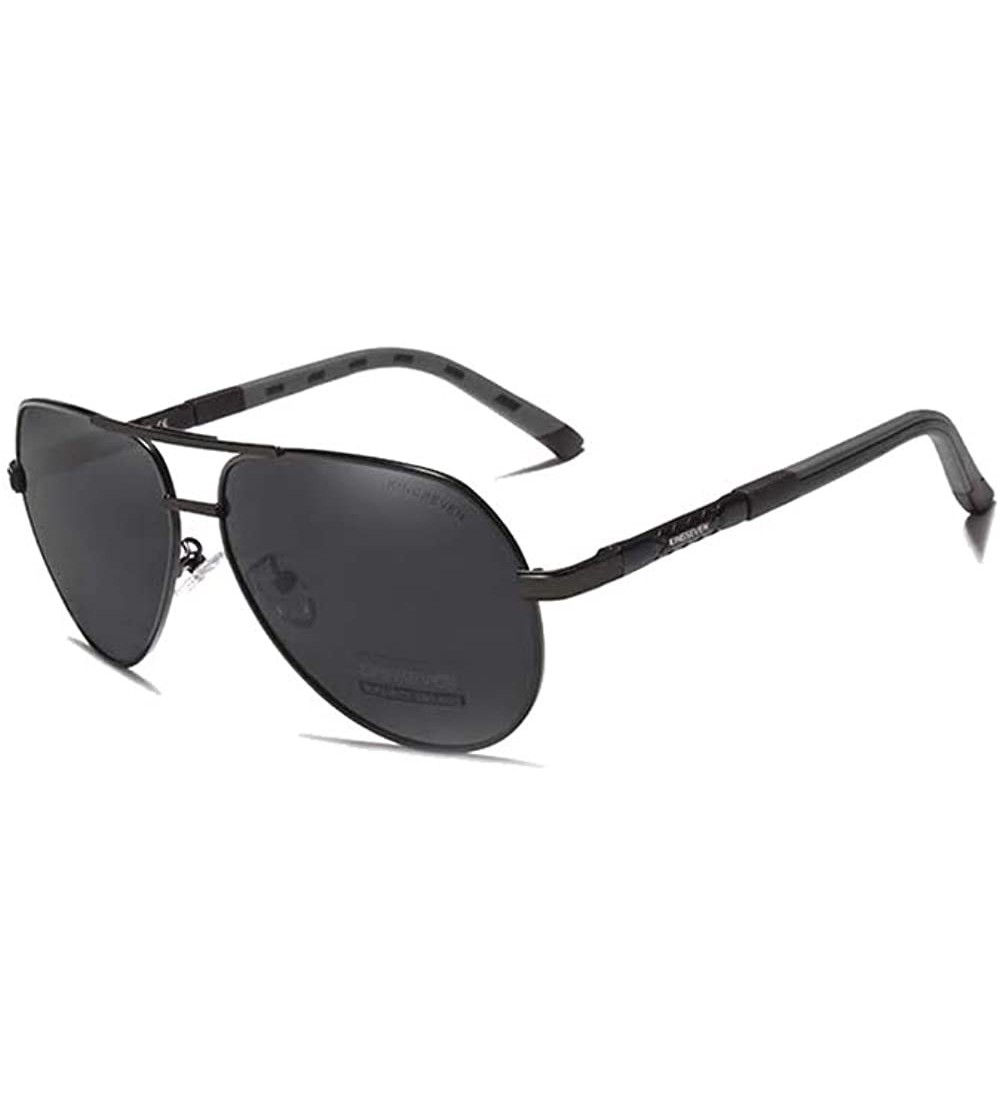 Round Genuine aviator sunglasses men fashion polarized UV400 ultra light Al-Mg - Black/Gray - CN197K5TAQX $51.15