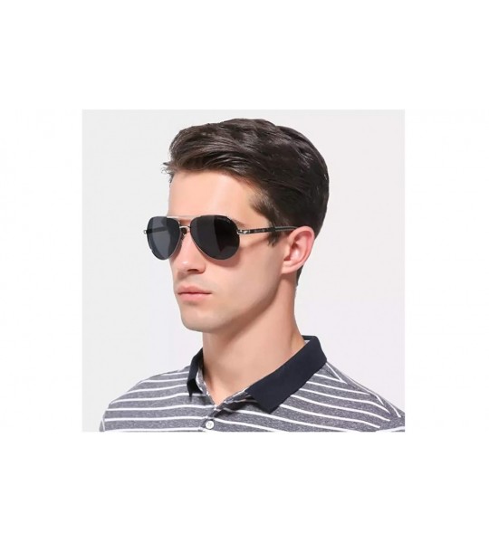 Round Genuine aviator sunglasses men fashion polarized UV400 ultra light Al-Mg - Black/Gray - CN197K5TAQX $51.15