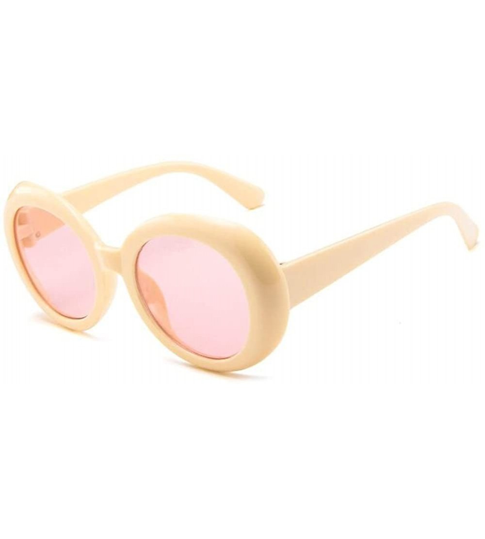Oval Round Oval Sunglasses Mod Style Retro Thick Frame Fashion eyewear - Beige Red - C0189U3SAC2 $32.61
