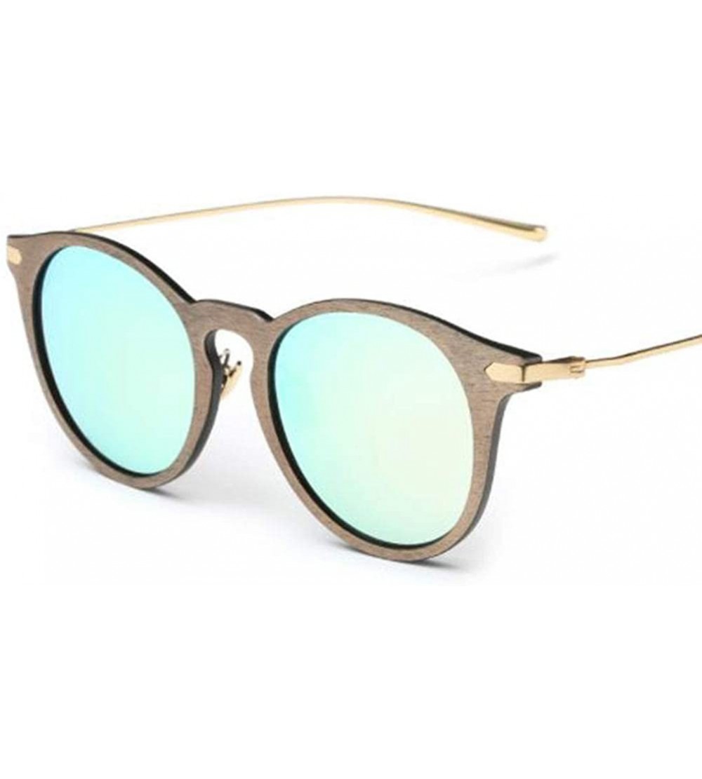 Round Women's Round Frame Glasses Woodgrain Outdoor Sports Sunglasses - 3 - CE18U6E63TA $47.45