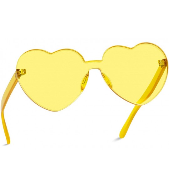 Rimless Heart Shaped One Piece Transparent Full Colored Frame Candy Sunglasses - Yellow Frame - CI12NDUV2XV $18.59