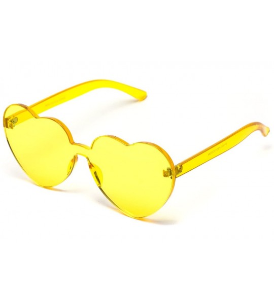 Rimless Heart Shaped One Piece Transparent Full Colored Frame Candy Sunglasses - Yellow Frame - CI12NDUV2XV $18.59