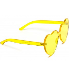 Rimless Heart Shaped One Piece Transparent Full Colored Frame Candy Sunglasses - Yellow Frame - CI12NDUV2XV $18.59