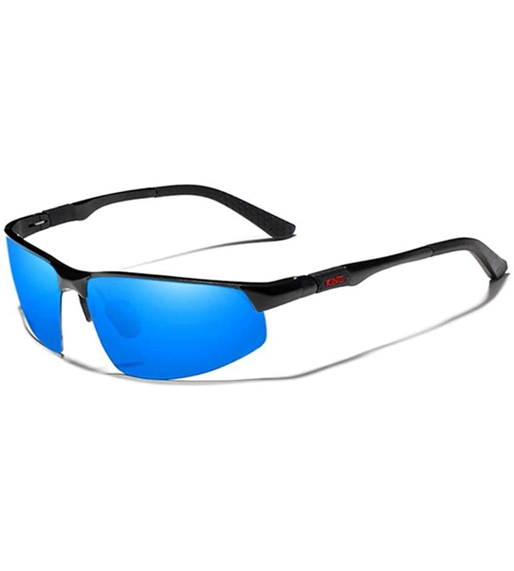 Oversized Driving Series men's polarized sunglasses aluminum blue mirror lens sunglasses male - Black Blue - C61982YSCN8 $49.96