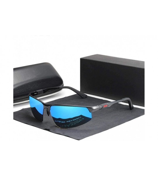 Oversized Driving Series men's polarized sunglasses aluminum blue mirror lens sunglasses male - Black Blue - C61982YSCN8 $49.96