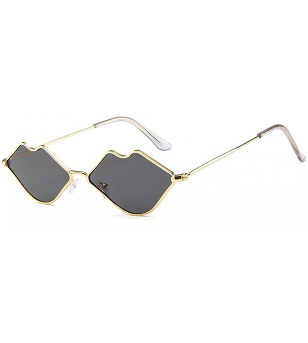 Wayfarer Lip Shape Retro Kiss Sunglasses Women Sun Glasses Alloy Mirror Sunglasses 100% UV400 Polarized Lenses - Gd007-4 - CL...