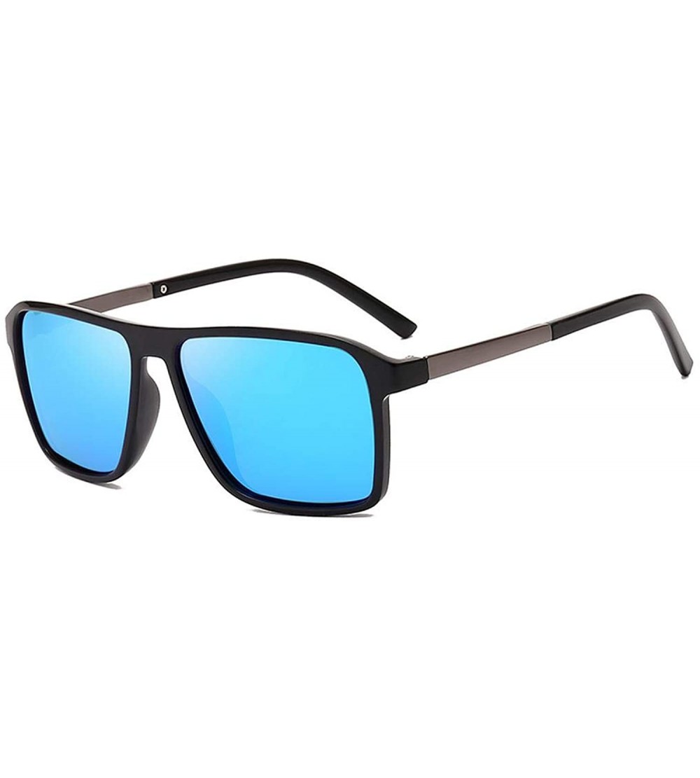 Oversized 2019 New Polarized Sunglasses Men Mirrored Driving Glasses Black Rectangle Male Cool Fashion Classic S6076 - Blue -...