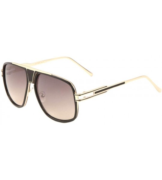 Square Round Square Metal Cut Black Line Temple Aviator Sunglasses - Smoke - CT197XQ0NT2 $26.33