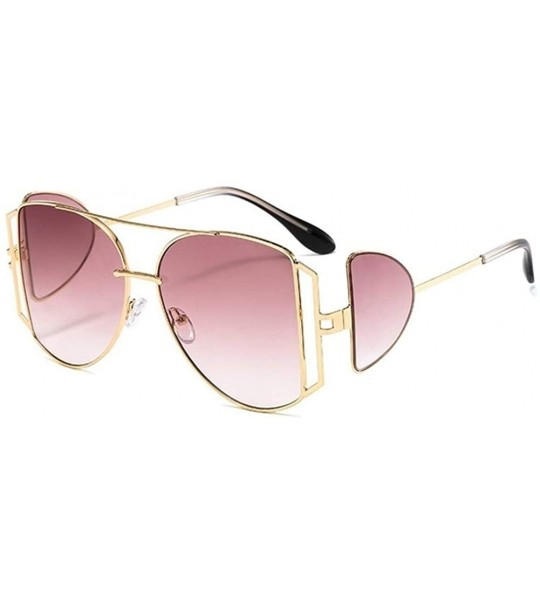 Oversized Women Metal Big Sunglasses Punk Oversize Shades Men Retro Round Sun Glasses Female Gradient UV400 - CE1903DZTXN $24.81