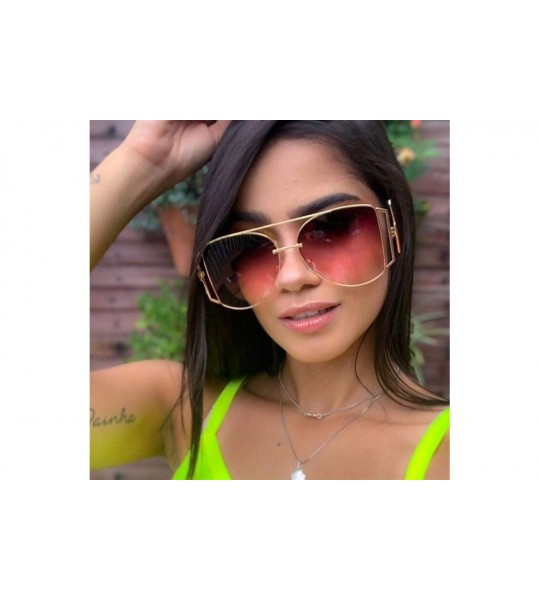 Oversized Women Metal Big Sunglasses Punk Oversize Shades Men Retro Round Sun Glasses Female Gradient UV400 - CE1903DZTXN $24.81