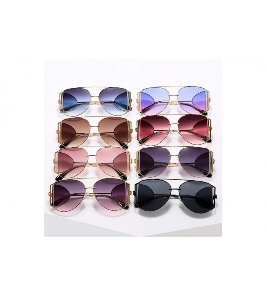 Oversized Women Metal Big Sunglasses Punk Oversize Shades Men Retro Round Sun Glasses Female Gradient UV400 - CE1903DZTXN $24.81