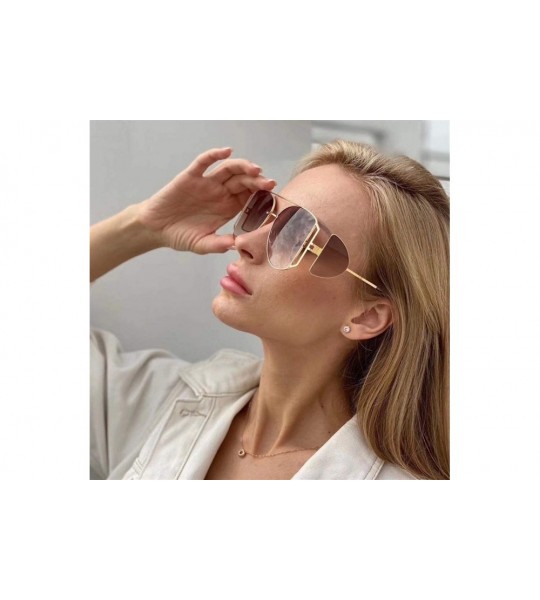 Oversized Women Metal Big Sunglasses Punk Oversize Shades Men Retro Round Sun Glasses Female Gradient UV400 - CE1903DZTXN $24.81