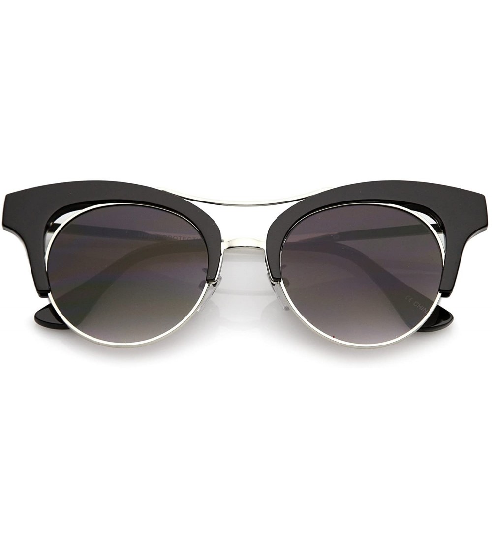 Cat Eye Women's Oversize Cutout Brow Bar Mirror Round Flat Lens Cat Eye Sunglasses 51mm - Black-silver / Lavender - CA17YHTK2...