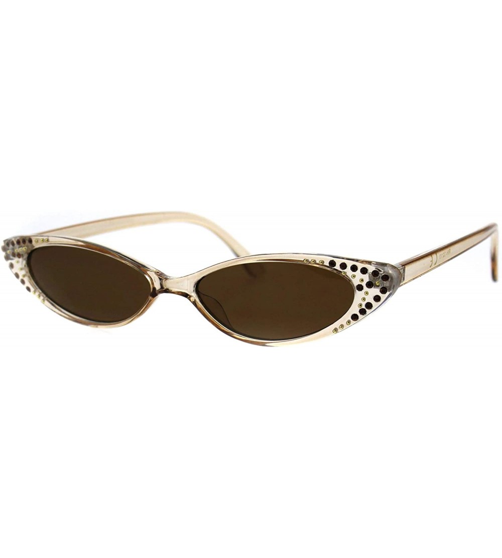 Oval Womens Rhinestone Sunglasses Sexy Oval Cateye Skinny Frame UV 400 - Beige (Brown) - C318O5D0RD4 $19.80