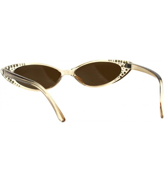 Oval Womens Rhinestone Sunglasses Sexy Oval Cateye Skinny Frame UV 400 - Beige (Brown) - C318O5D0RD4 $19.80