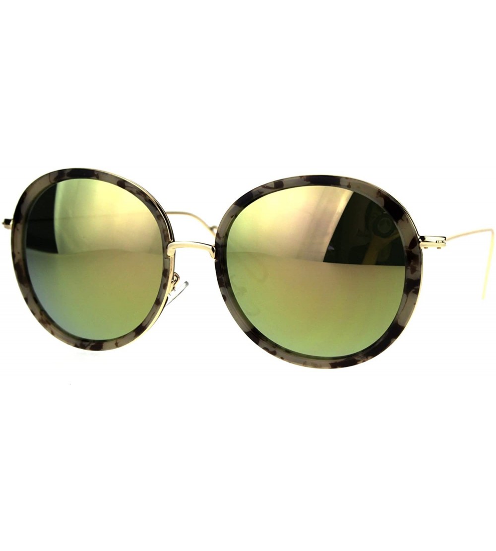 Round Color Mirror Round Double Rim Retro Designer Sunglasses - Tortoise Peach - C3186GIQG54 $23.57