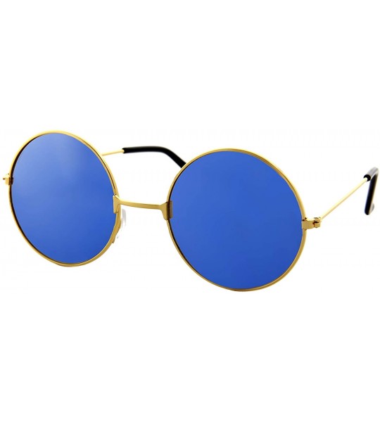 Round Unisex Sunglasses Mirror Round Circle Lens Retro Small Metal Frame - Gold Metal Frame/ Mirror Blue Lens - C218GOY2ZM4 $...