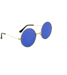 Round Unisex Sunglasses Mirror Round Circle Lens Retro Small Metal Frame - Gold Metal Frame/ Mirror Blue Lens - C218GOY2ZM4 $...