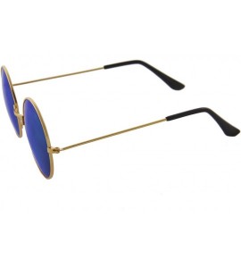 Round Unisex Sunglasses Mirror Round Circle Lens Retro Small Metal Frame - Gold Metal Frame/ Mirror Blue Lens - C218GOY2ZM4 $...