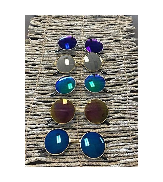 Round Unisex Sunglasses Mirror Round Circle Lens Retro Small Metal Frame - Gold Metal Frame/ Mirror Blue Lens - C218GOY2ZM4 $...