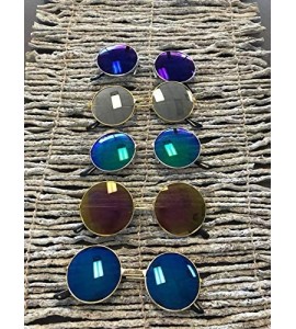 Round Unisex Sunglasses Mirror Round Circle Lens Retro Small Metal Frame - Gold Metal Frame/ Mirror Blue Lens - C218GOY2ZM4 $...