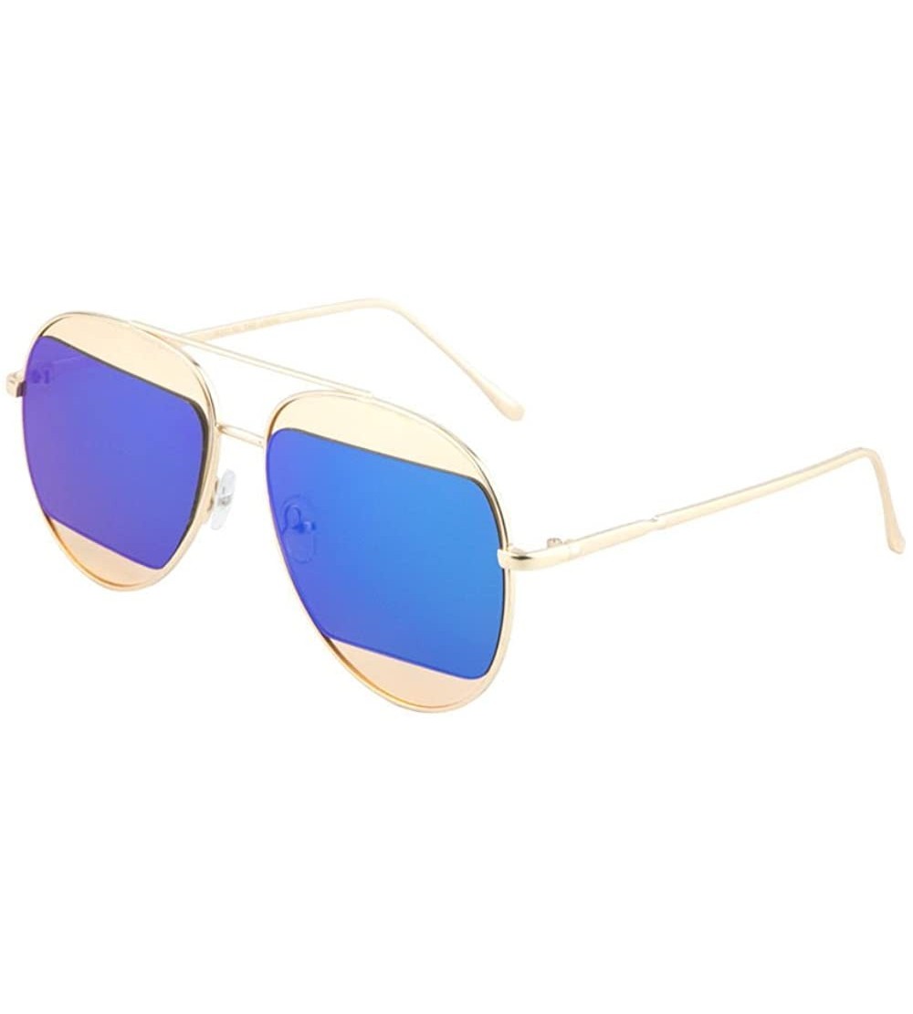 Oversized Split Iridium/Mirror Lens Oversized Gold Aviator Sunglasses - Gold Metal Frame - CE18593ACUN $23.93