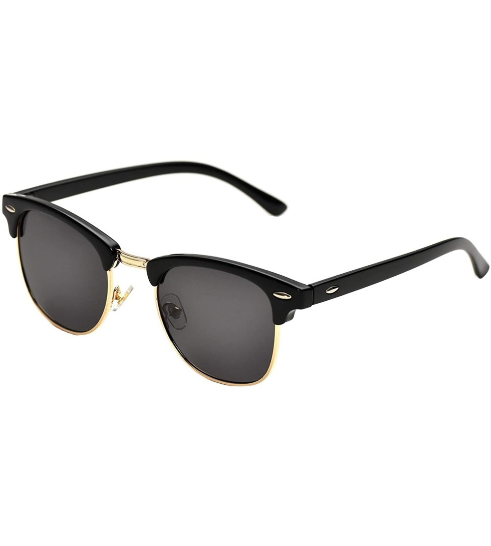 Round Vintage Semi Round Polarized Sunglasses for Men and Women 100% UV Protection Glasses - Gold-black - CL18YE9K652 $20.55