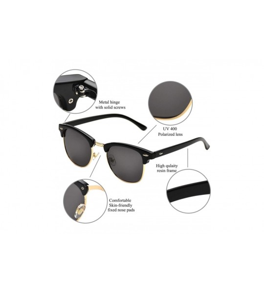 Round Vintage Semi Round Polarized Sunglasses for Men and Women 100% UV Protection Glasses - Gold-black - CL18YE9K652 $20.55