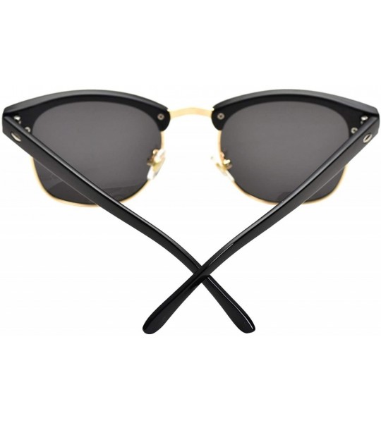 Round Vintage Semi Round Polarized Sunglasses for Men and Women 100% UV Protection Glasses - Gold-black - CL18YE9K652 $20.55