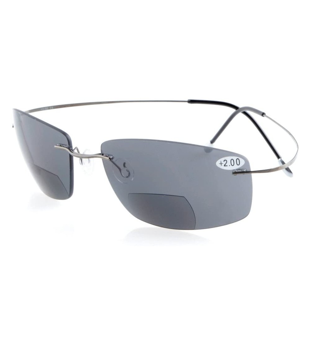 Rimless Titanium Rimless UV400 Polycarbonate Grey Lenses Bifocal Sunshine Readers Bifocal Sunglasses +2.0 - Grey Lens - CE129...