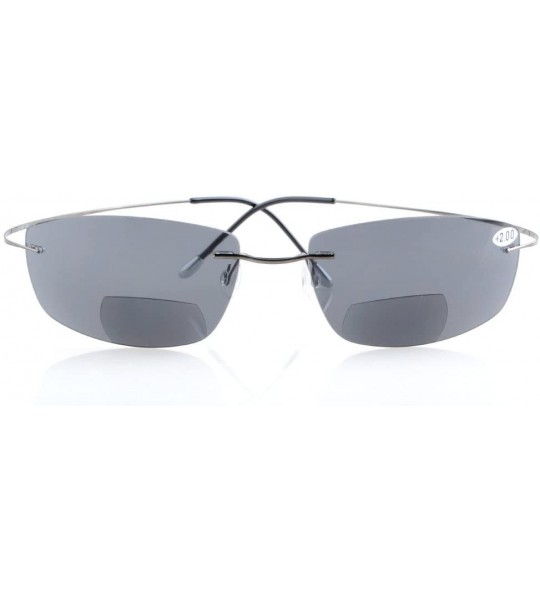 Rimless Titanium Rimless UV400 Polycarbonate Grey Lenses Bifocal Sunshine Readers Bifocal Sunglasses +2.0 - Grey Lens - CE129...