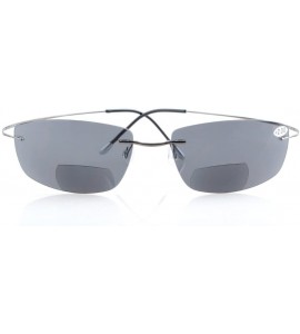 Rimless Titanium Rimless UV400 Polycarbonate Grey Lenses Bifocal Sunshine Readers Bifocal Sunglasses +2.0 - Grey Lens - CE129...